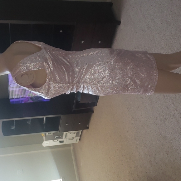 Adrianna Papell small pink foil complete stretch ruffle trim ruched party dress - Picture 12 of 12